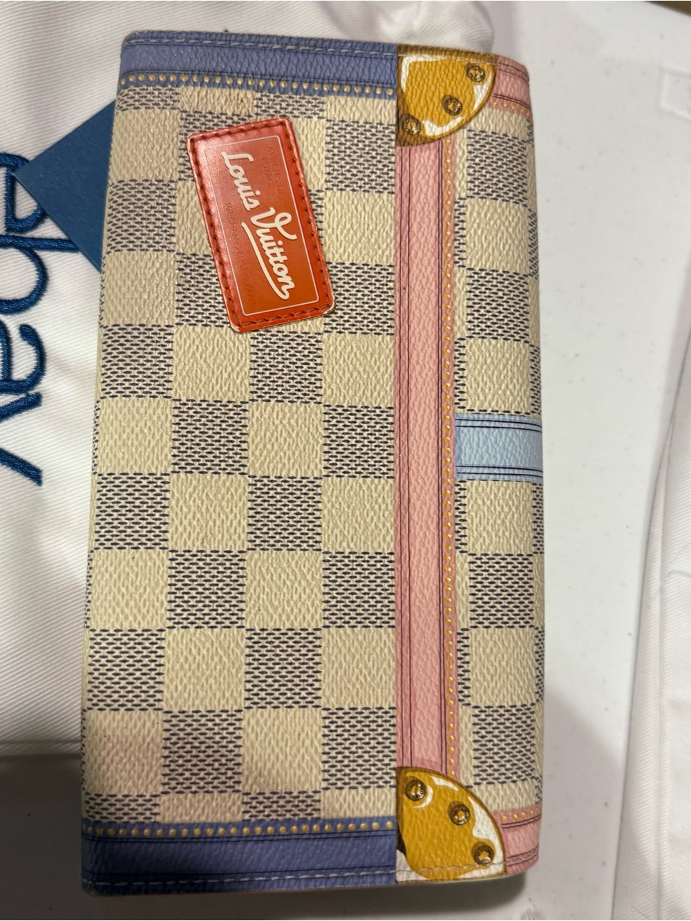 Louis Vuitton Damier Azur Trunk-Print Continental Wallet in Pastel Blue & Pink - Picture 4 of 7